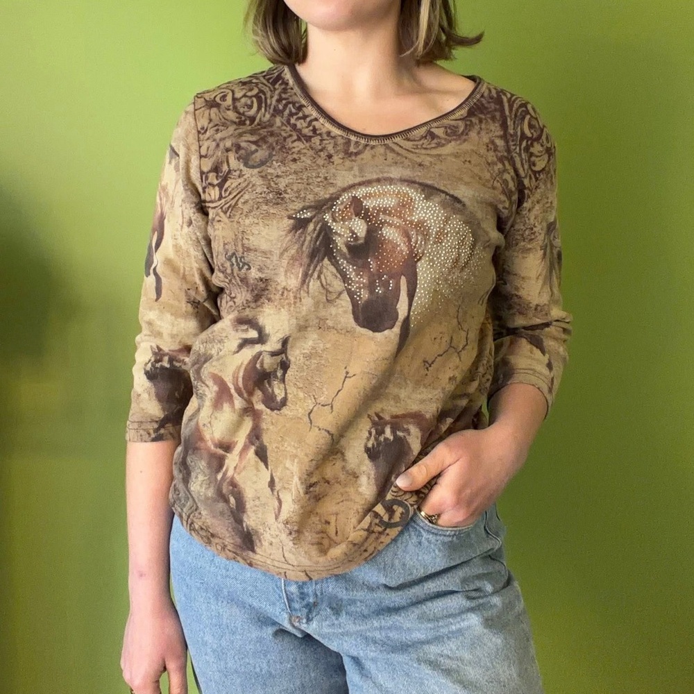 Vintage horse rhinestone y2k cactus bay tee 100% cotton